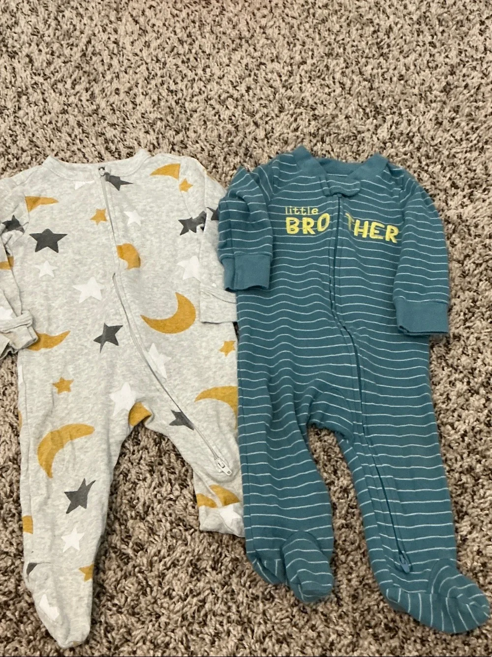 Bundle of One-Piece Footed Pajama - Gray Moon & Teal Stripes